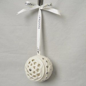Pandora Porcelain Christmas Ornament, White w/Silver Stars, 2011, in Box